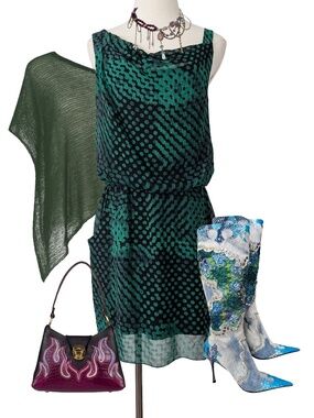 Theory Jaylyn Blurred Green Mini Dress Drop Waist Draped Size 2